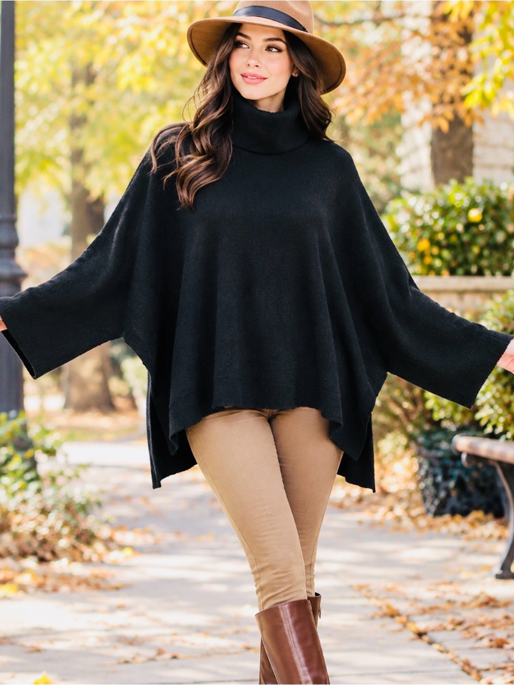 First Love Black Turtleneck Poncho Sweater